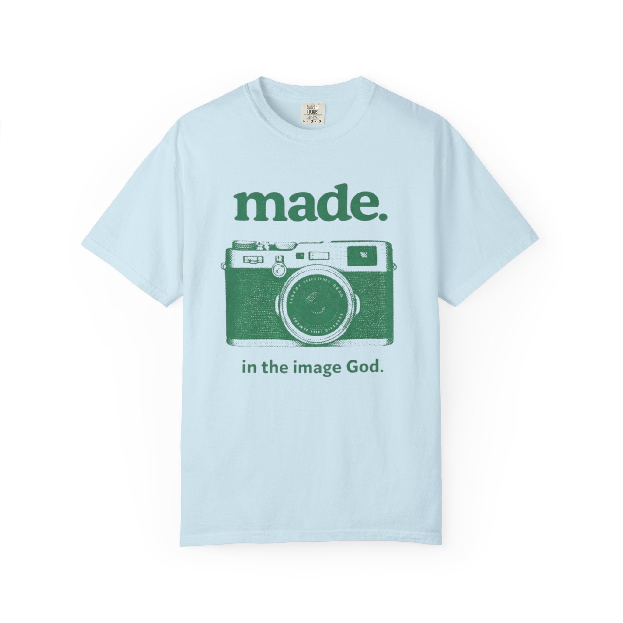 Made. Camera Graphic T-Shirt — "made. in the image God." Christian Photography Tee