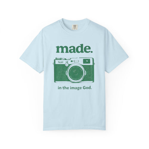 Made. Camera Graphic T-Shirt — "made. in the image God." Christian Photography Tee