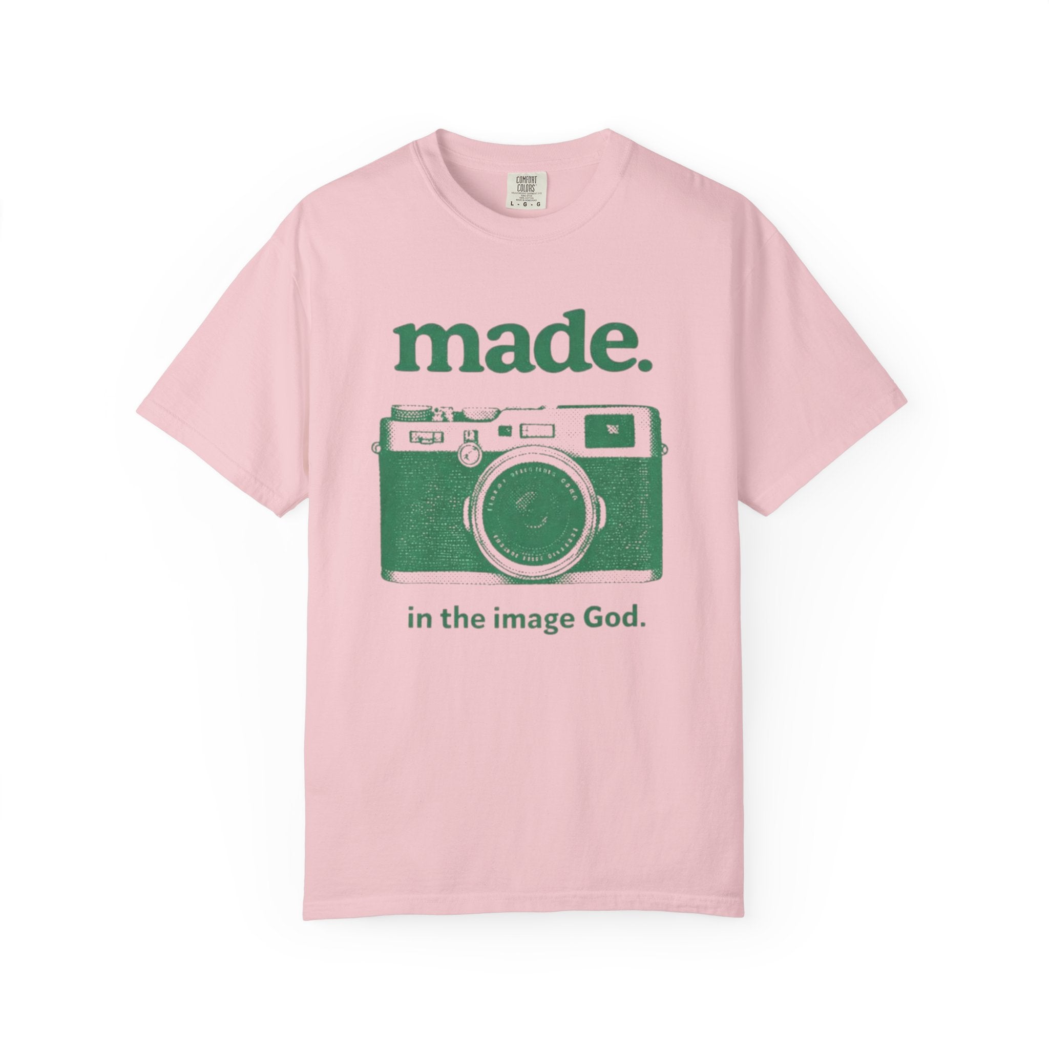 Made. Camera Graphic T-Shirt — "made. in the image God." Christian Photography Tee