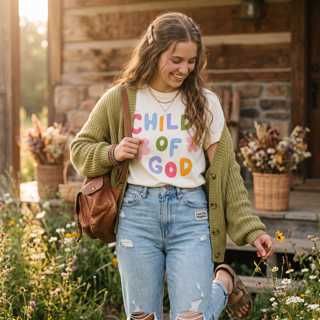 Child of God T-Shirt — Retro Floral Faith Tee